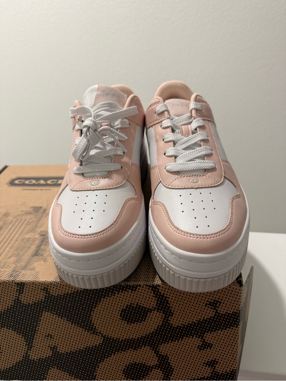 Coach Women's Pink & White Platform Sneakers Size 10 NEW